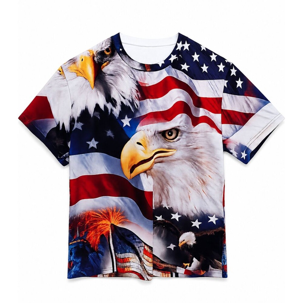Patriotic Bald Eagle American Flag All Over Print T Shirt XL USA Fireworks